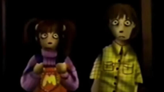 Molly Walten and Edd Walten walking around their school, Molly is holding the straps on her backpack